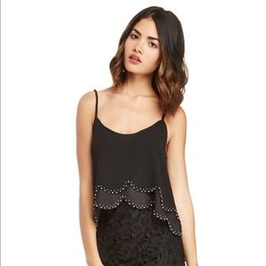 Beaded Scalloped Cropped Tank in Black in Sz S